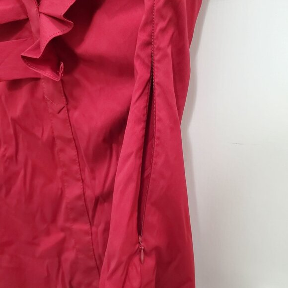 Express Design Studio Women's Y2K Dark Red Stretch Ruffle V-Neck Career Shirt S - Picture 4 of 7